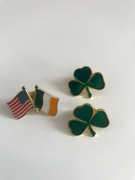 ☘️ American / Irish Flags Pin & 2 Irish Shamrock Lapel Pins ☘️