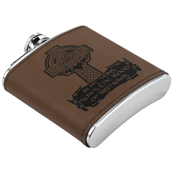 ☘️ In My Veins Flows The Blood of Irish Rebels Premium Leather Flask ☘️