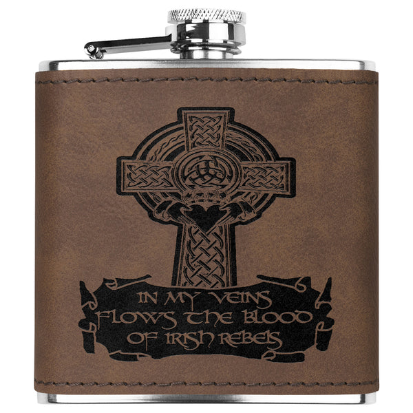 ☘️ In My Veins Flows The Blood of Irish Rebels Premium Leather Flask ☘️