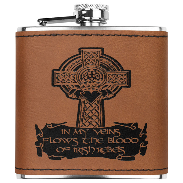 ☘️ In My Veins Flows The Blood of Irish Rebels Premium Leather Flask ☘️