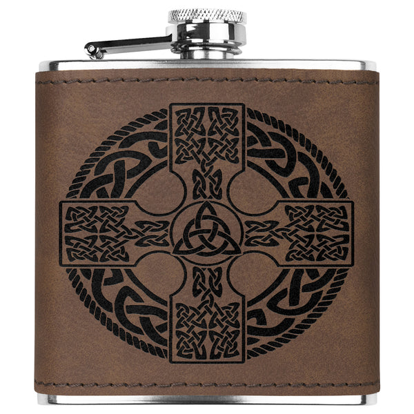 ☘️ Irish Celtic Cross Shield Premium Leather Flask ☘️