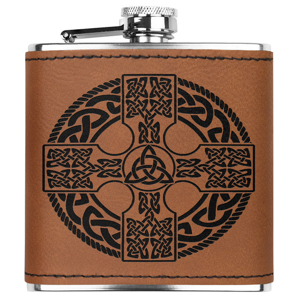 ☘️ Irish Celtic Cross Shield Premium Leather Flask ☘️