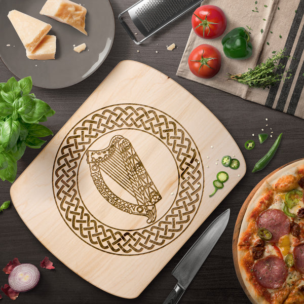 Irish Celtic Knot Harp Hardwood Oval Cutting Board