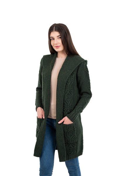 ☘️ Ladies Long Aran Cardigan with Hood ☘️