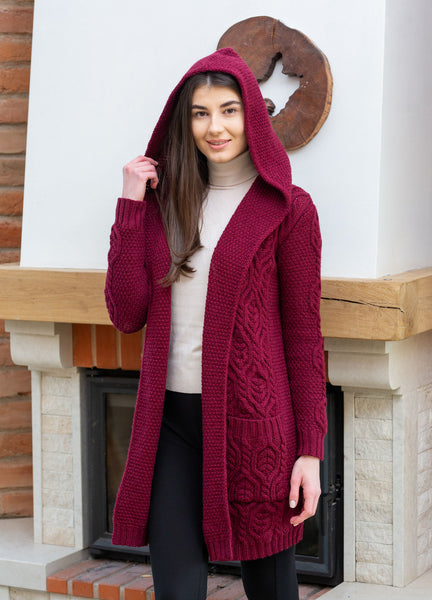 ☘️ Ladies Long Aran Cardigan with Hood ☘️