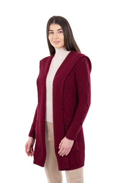 ☘️ Ladies Long Aran Cardigan with Hood ☘️