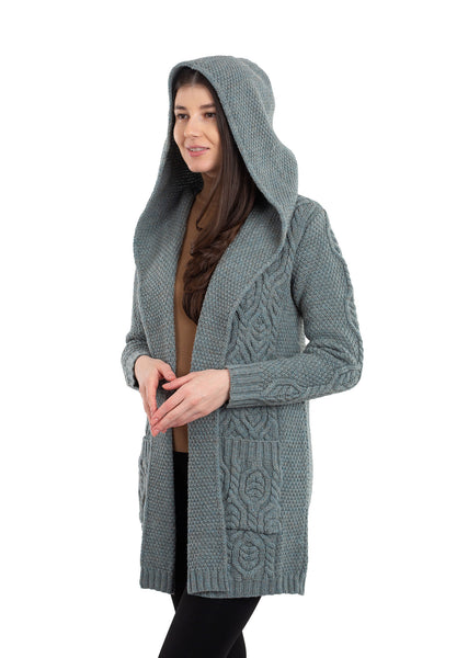 ☘️ Ladies Long Aran Cardigan with Hood ☘️