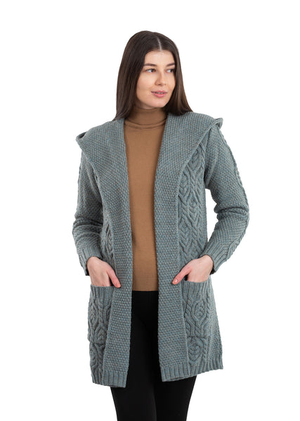 ☘️ Ladies Long Aran Cardigan with Hood ☘️