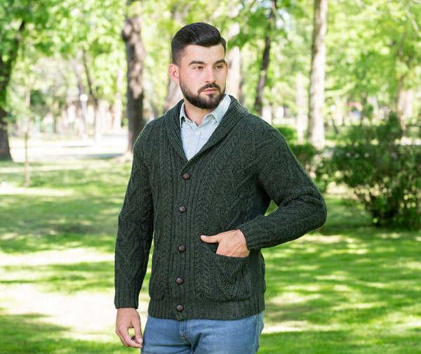 ☘️ Traditional Men's Shawl Neck Aran Cardigan ☘️