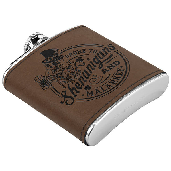 ☘️ Prone To Shenanigans & Malarkey Premium Leather Flask ☘️