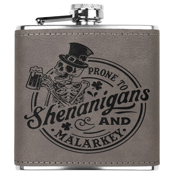 ☘️ Prone To Shenanigans & Malarkey Premium Leather Flask ☘️