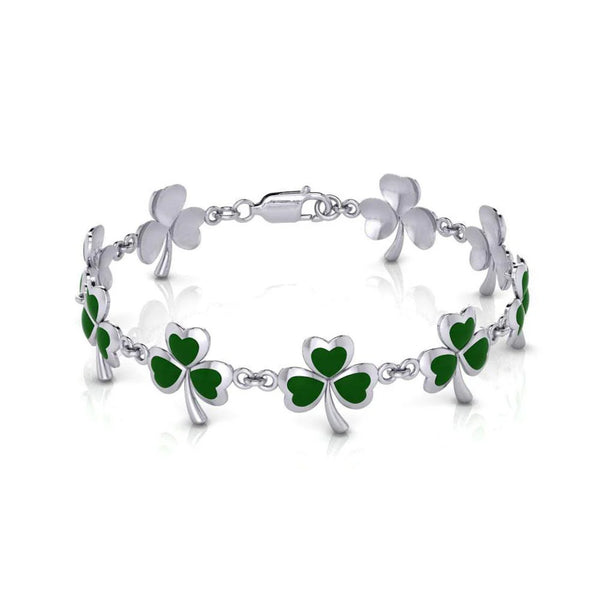 ☘️ Irish Shamrock Enamelled Silver Charm Bracelet ☘️