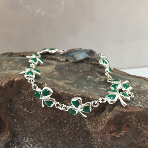 ☘️ Irish Shamrock Enamelled Silver Charm Bracelet ☘️