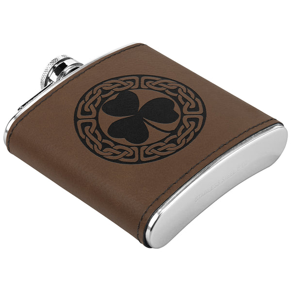 ☘️ Shamrock Celtic Knot Premium Leather Flask ☘️