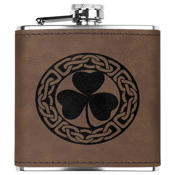 ☘️ Shamrock Celtic Knot Premium Leather Flask ☘️