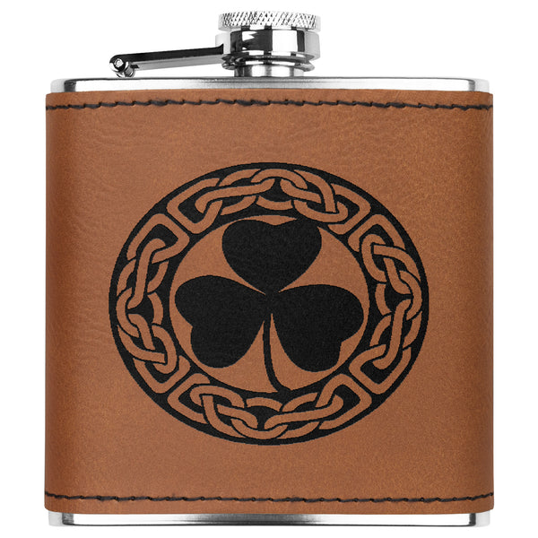 ☘️ Shamrock Celtic Knot Premium Leather Flask ☘️