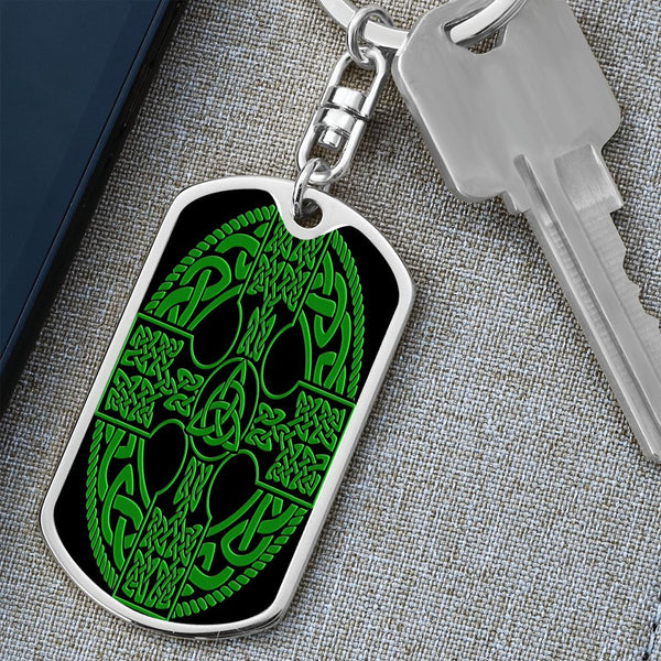 Irish Celtic Cross Shield Graphic Dog Tag Keychain