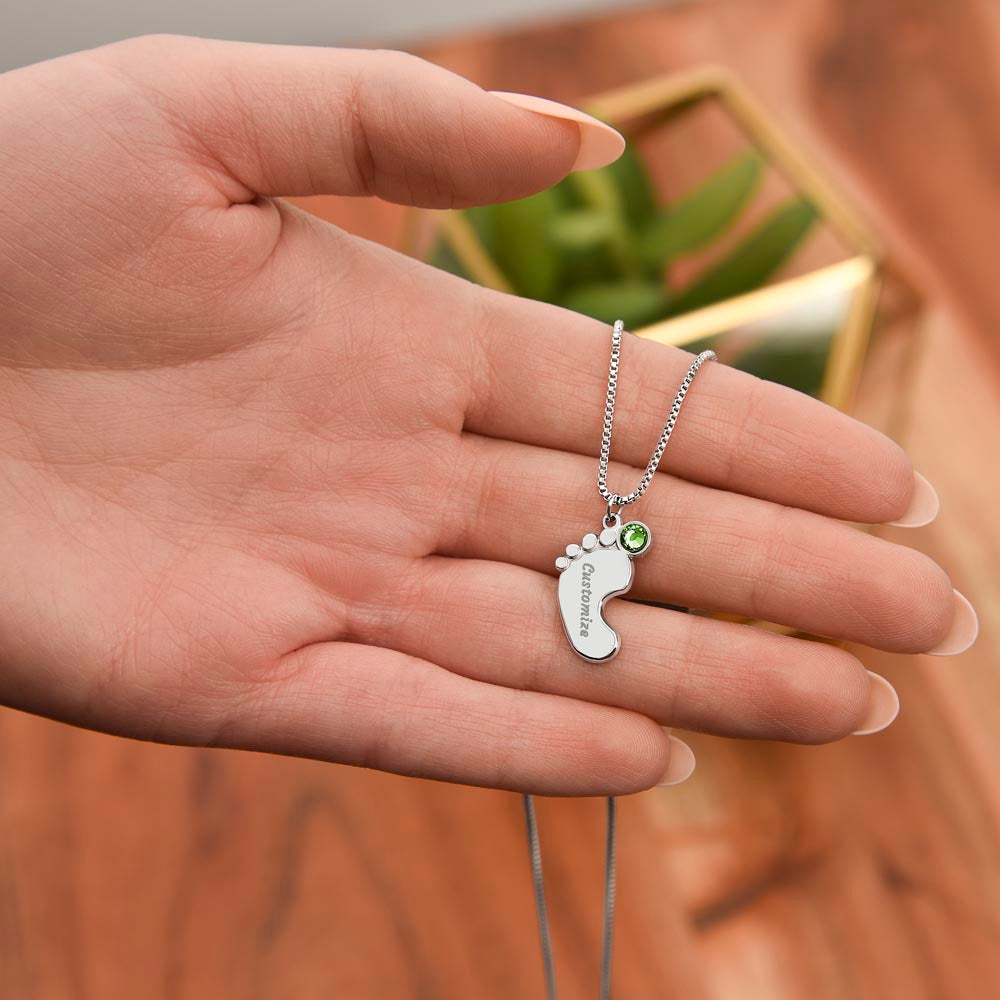 ☘️ American Flag Shamrock Custom Baby Feet Necklace with Birthstone ☘️