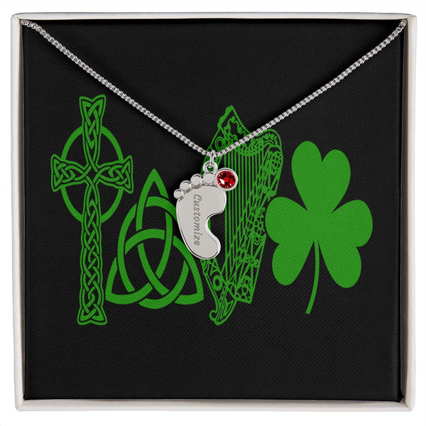☘️ LOVE Ireland Custom Baby Feet Necklace with Birthstone ☘️