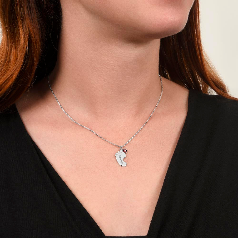 ☘️ Irish Celtic Cross Shield Custom Baby Feet Necklace with Birthstone ☘️