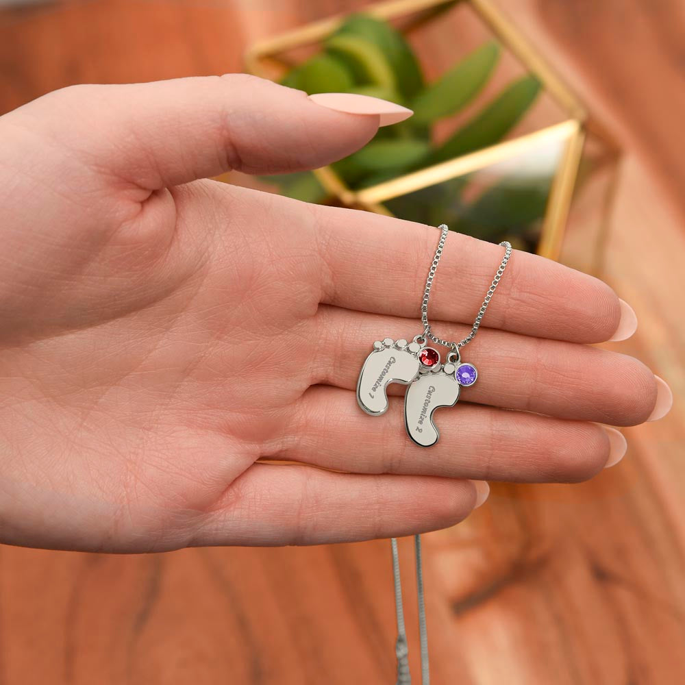 ☘️ American Flag Shamrock Custom Baby Feet Necklace with Birthstone ☘️