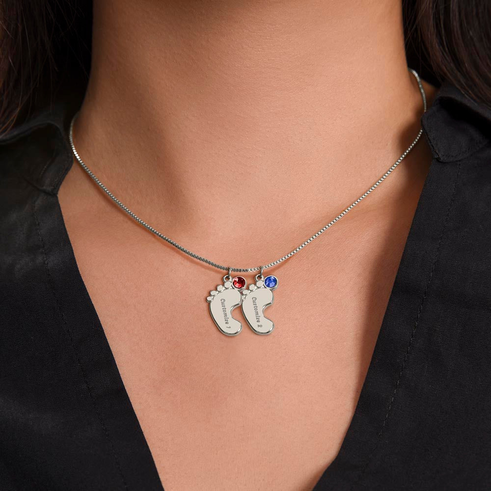 ☘️ American Flag Shamrock Custom Baby Feet Necklace with Birthstone ☘️