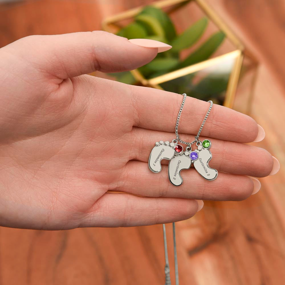 ☘️ American Flag Shamrock Custom Baby Feet Necklace with Birthstone ☘️