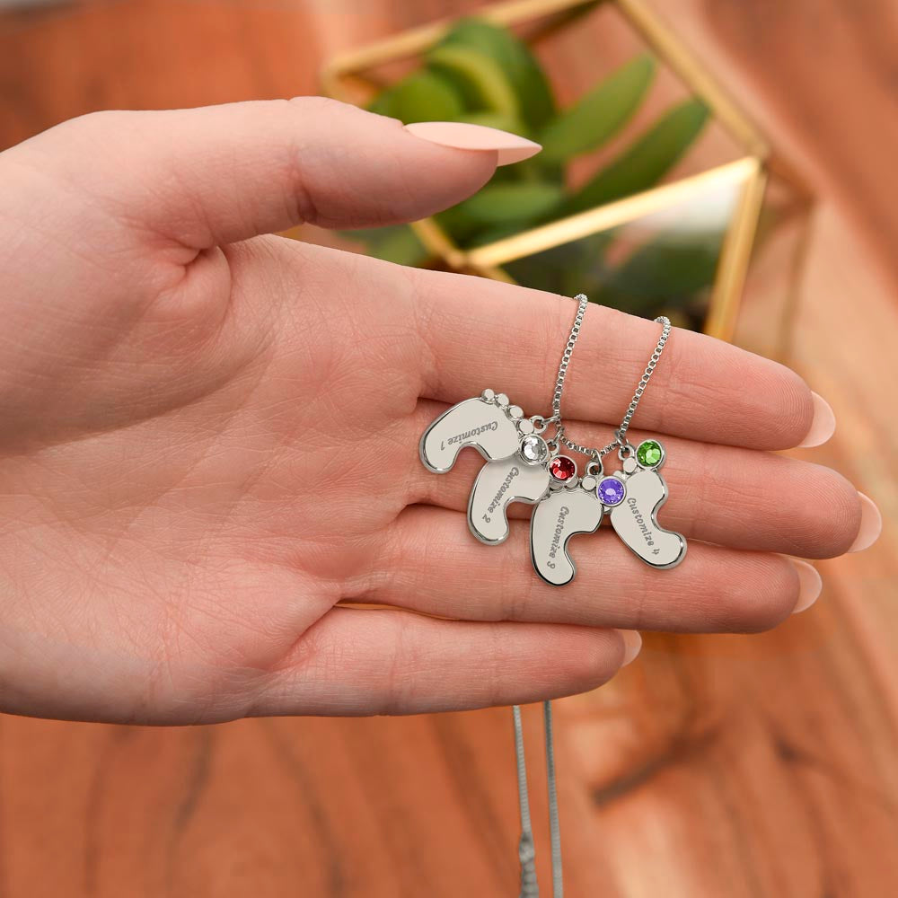 ☘️ American Flag Shamrock Custom Baby Feet Necklace with Birthstone ☘️