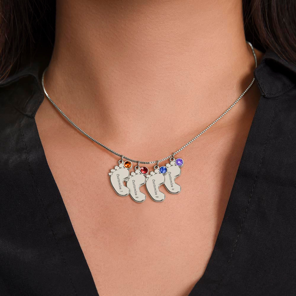 ☘️ American Flag Shamrock Custom Baby Feet Necklace with Birthstone ☘️
