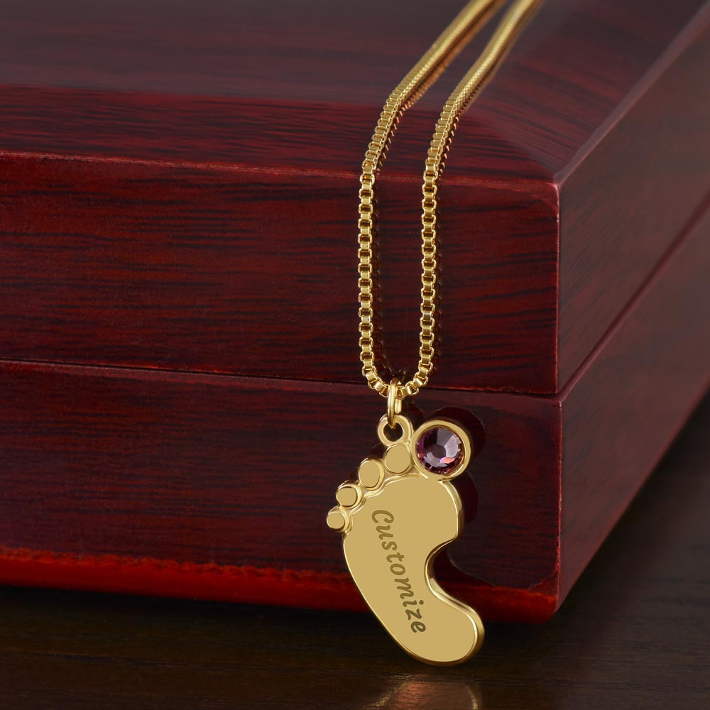☘️ American Flag Shamrock Custom Baby Feet Necklace with Birthstone ☘️