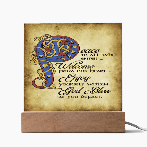 ☘️ Peace To All Who Enter Square Acrylic Plaque ☘️
