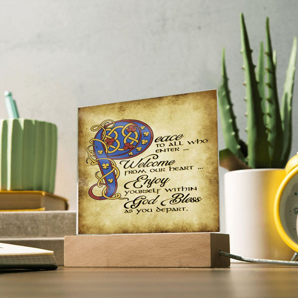 ☘️ Peace To All Who Enter Square Acrylic Plaque ☘️
