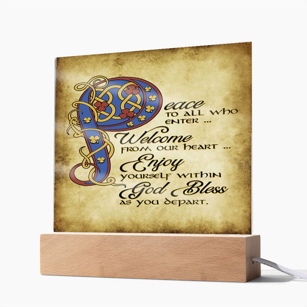☘️ Peace To All Who Enter Square Acrylic Plaque ☘️