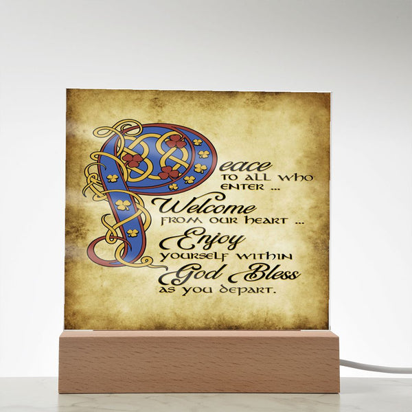 ☘️ Peace To All Who Enter Square Acrylic Plaque ☘️
