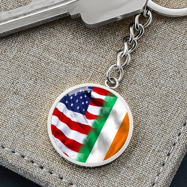 Distressed American Irish Flag Graphic Circle Keychain
