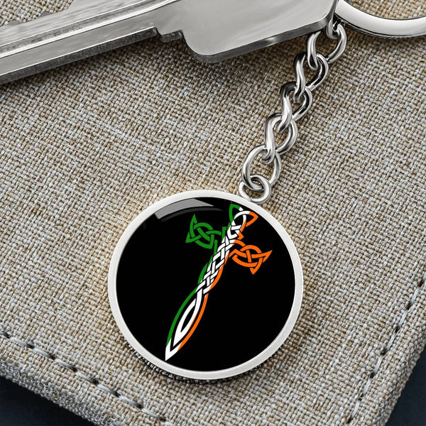 Irish Celtic Cross Dagger Graphic Circle Keychain